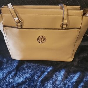 Tory Burch Tan Saffiano Leather Tote with Gold Logo